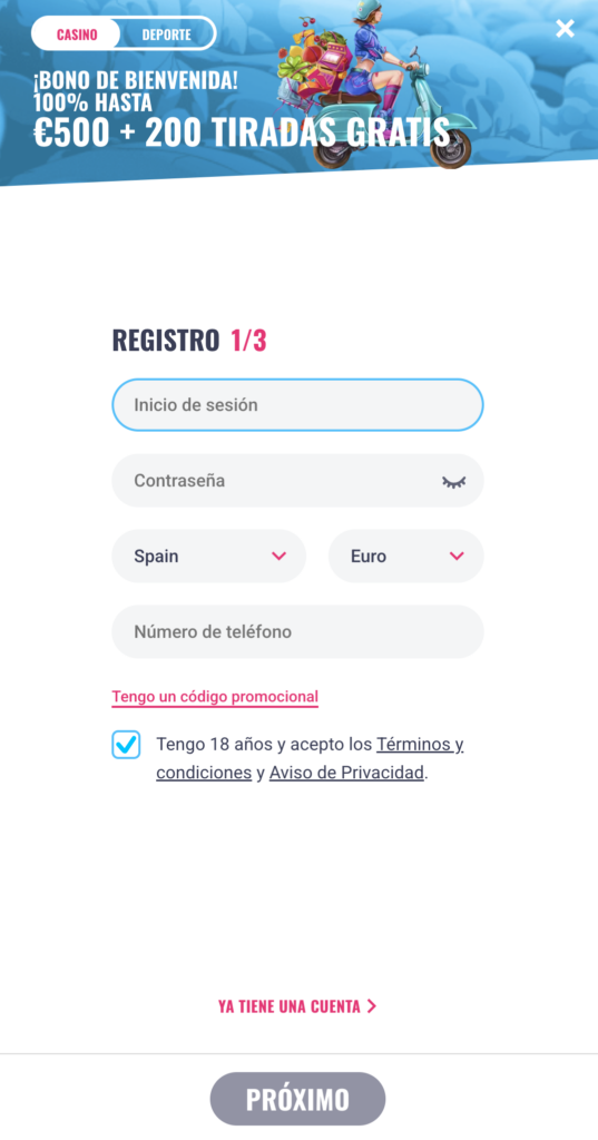 Registro en OhMySpins