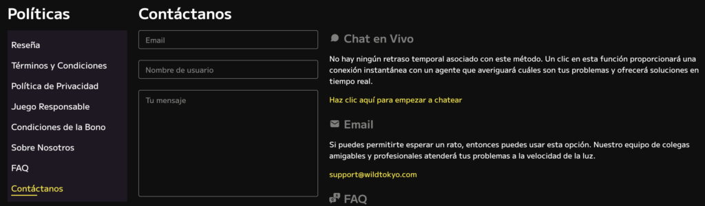 Soporte al Cliente en WildTokyo Casino